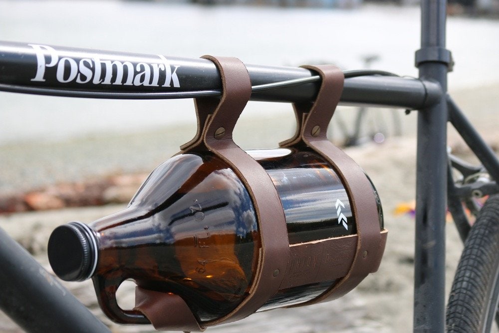Union Wood Co. in East Vancouver collaborated with Postmark Brewing for this super cool leather growler carrier for your bike. Contributed photo